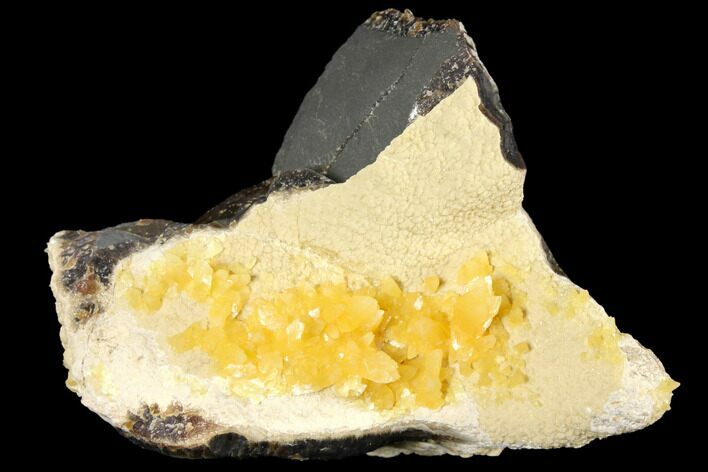 3" Fluorescent, Yellow Calcite Crystal Cluster - South Dakota
